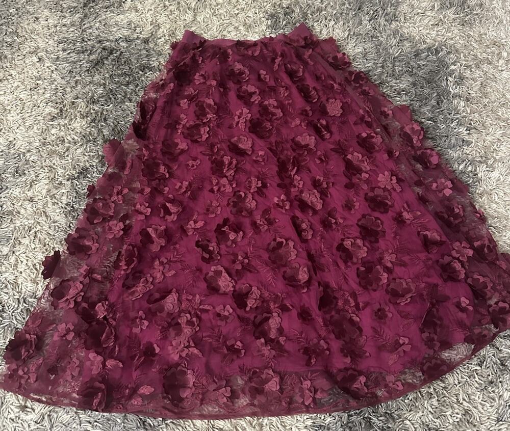 Anthropologie Purple Floral Appliqué Formal Whimsy Maxi Skirt, Small EUC